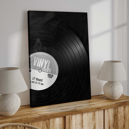 Music Equipment Vinyl Records Monochrome Canvas Wall Art