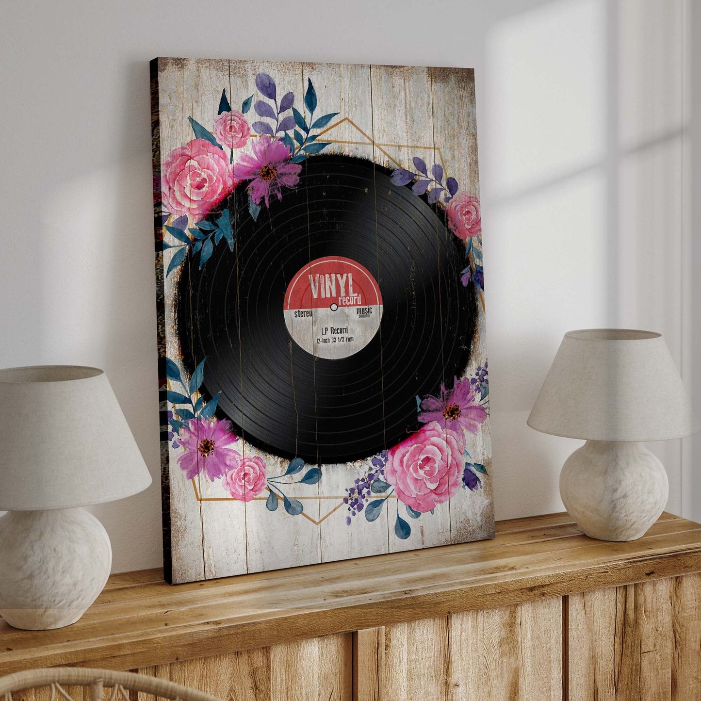 Music Equipment Vinyl Records Rustic Canvas Wall Art