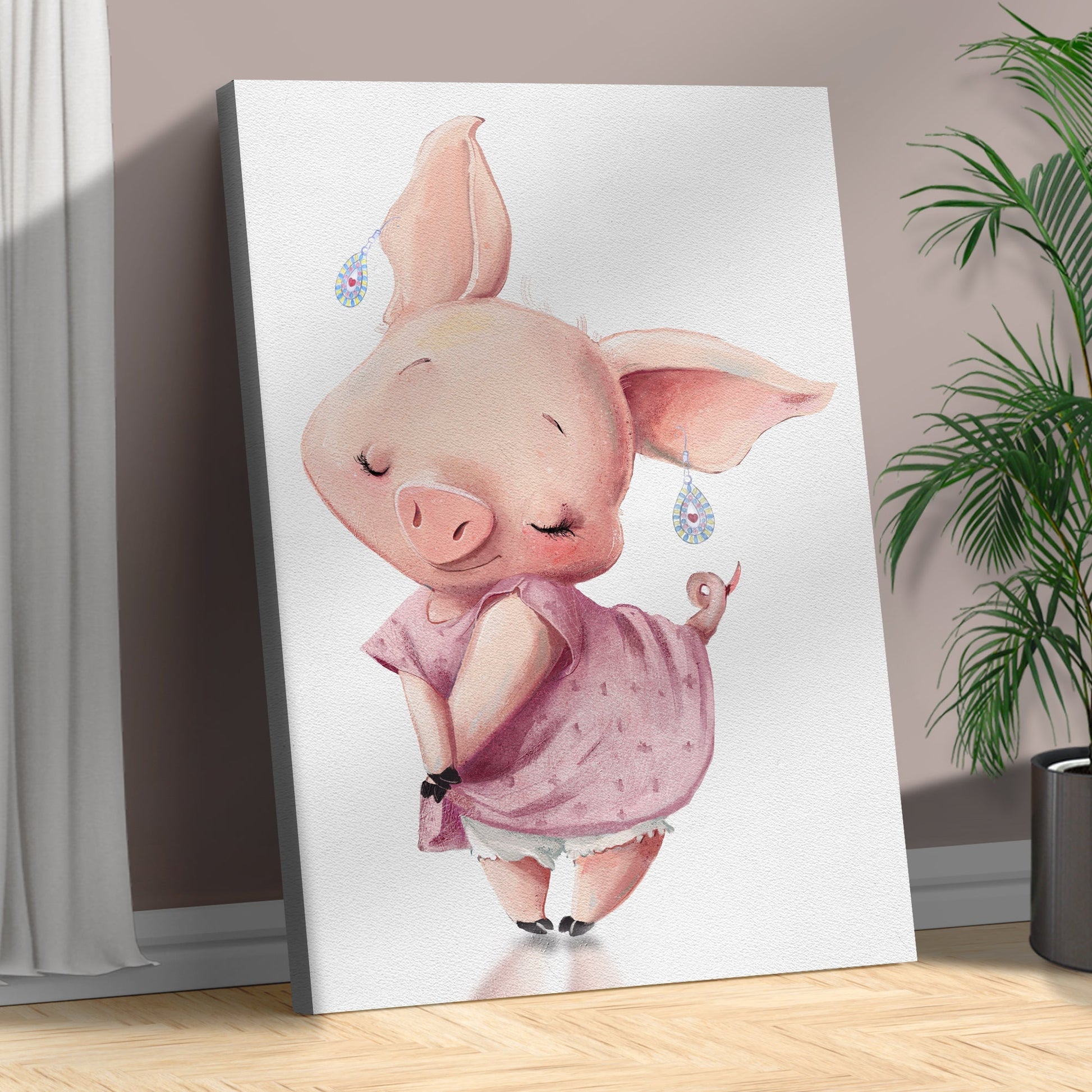Cute Lady Pig Canvas Wall Art