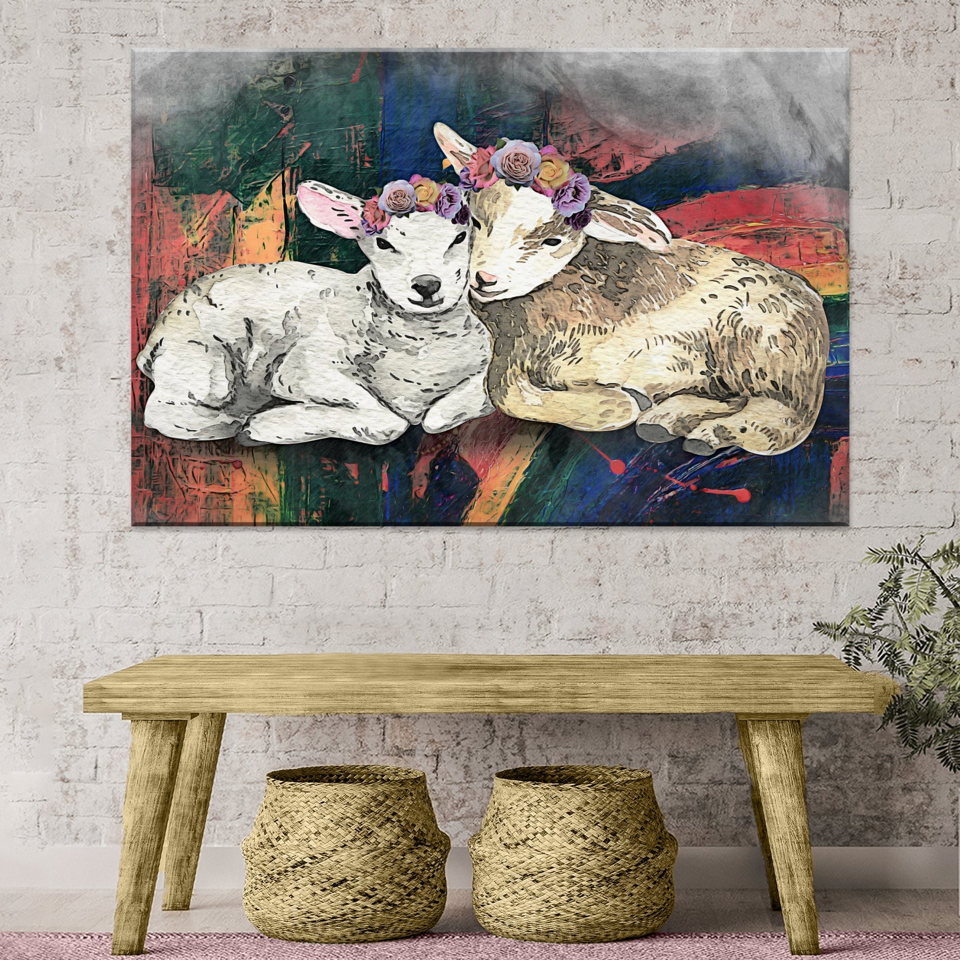 Floral Crown Baby Goats Canvas Wall Art