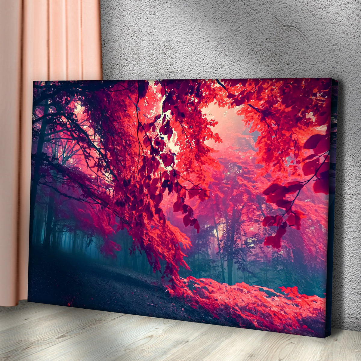 Foggy Red Maple Tree Canvas Wall Art