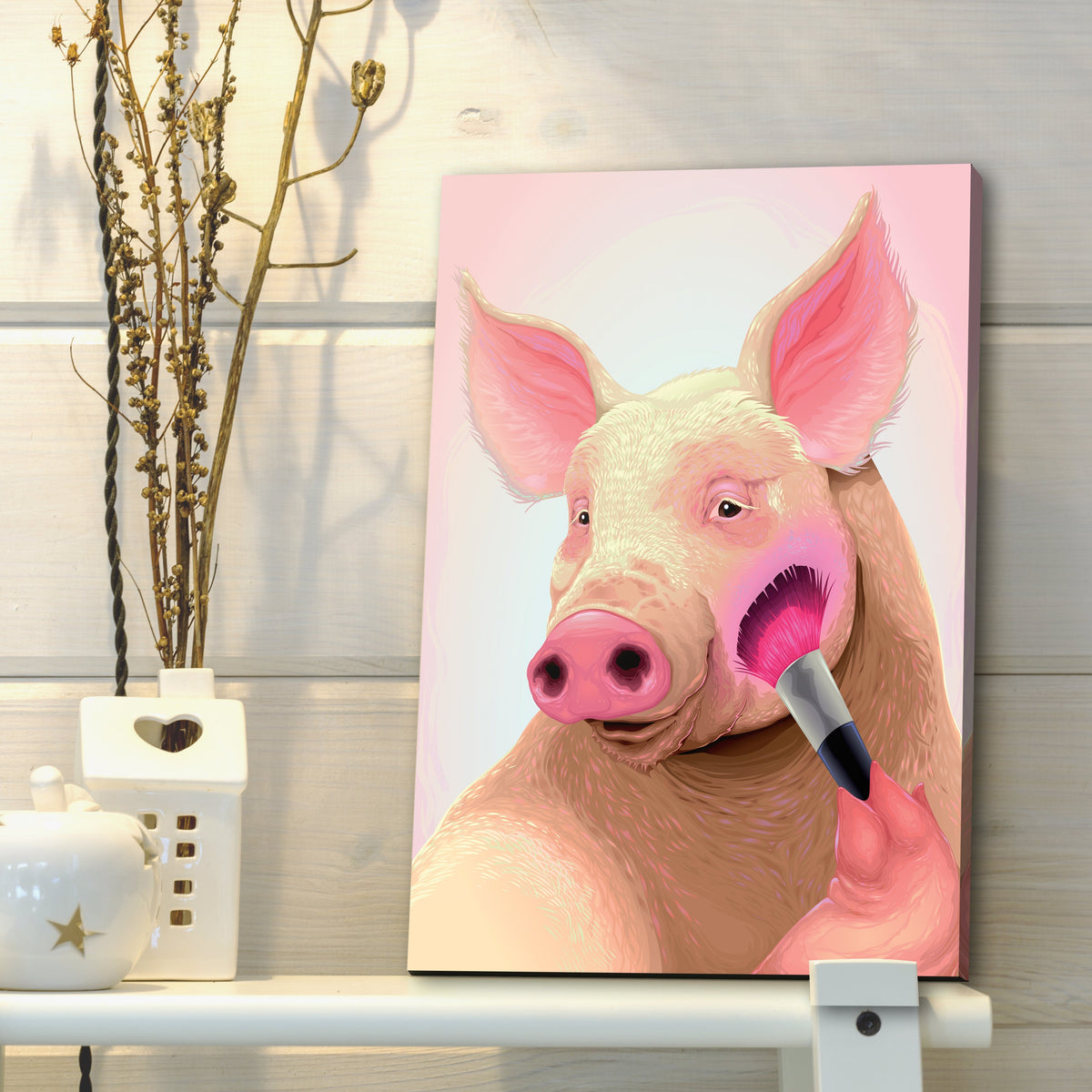 Pink Blushed Pig Canvas Wall Art