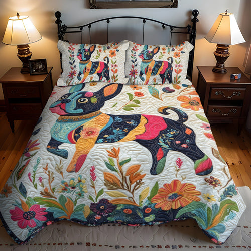 French Bulldog Floral 3-Piece Quilted Bedding Set - Single (59" x 70")