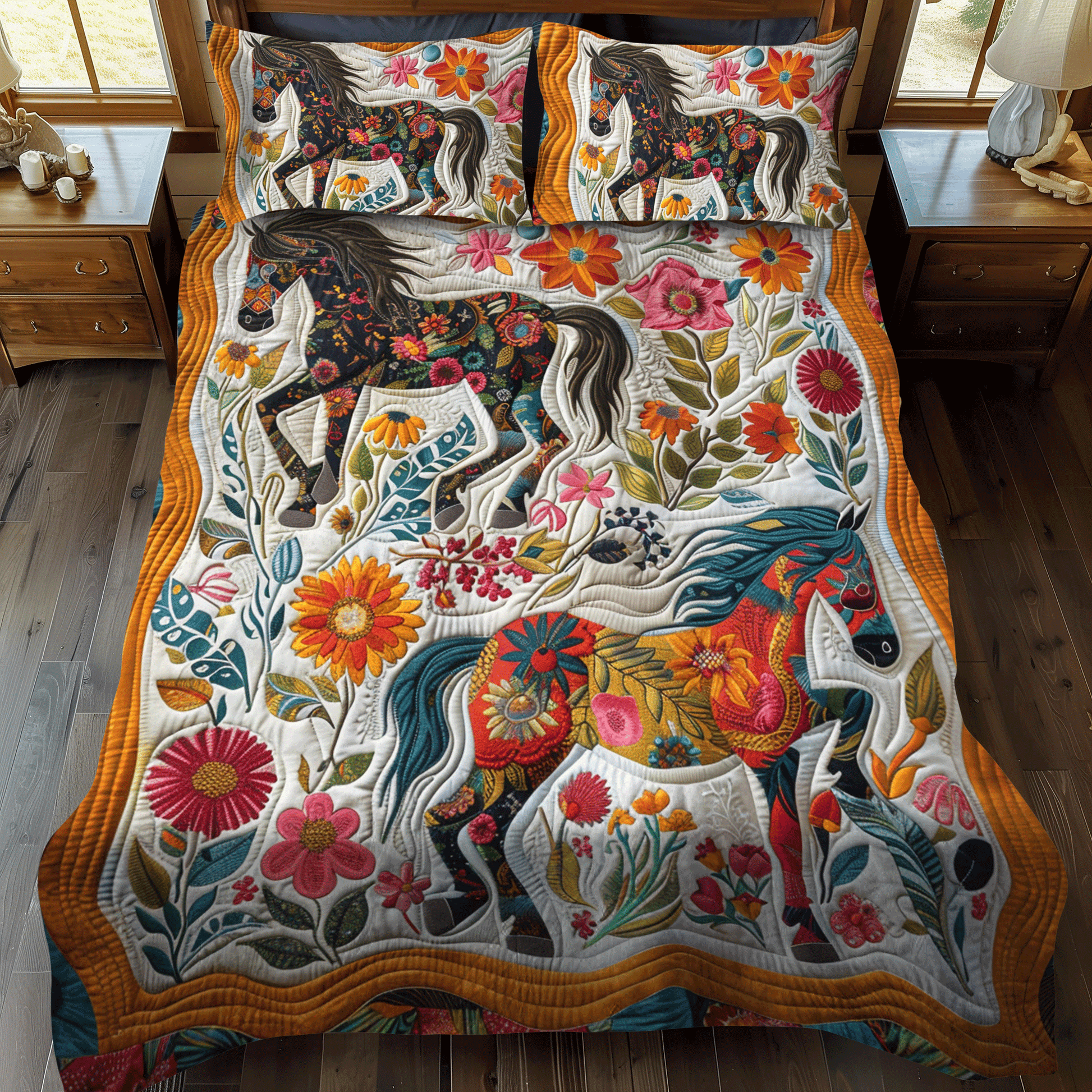 Elegant Horse Running 3-Piece Quilted Bedding Set - Single (59" x 70")