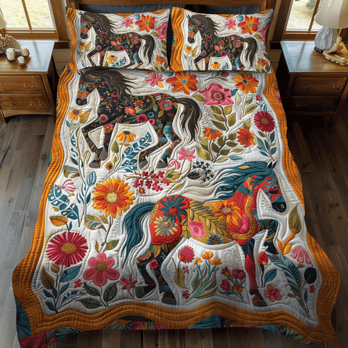 Elegant Horse Running 3-Piece Quilted Bedding Set - Single (59" x 70")