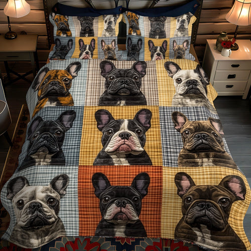 French Bulldog Joy 3-Piece Quilted Bedding Set - Single (59" x 70")