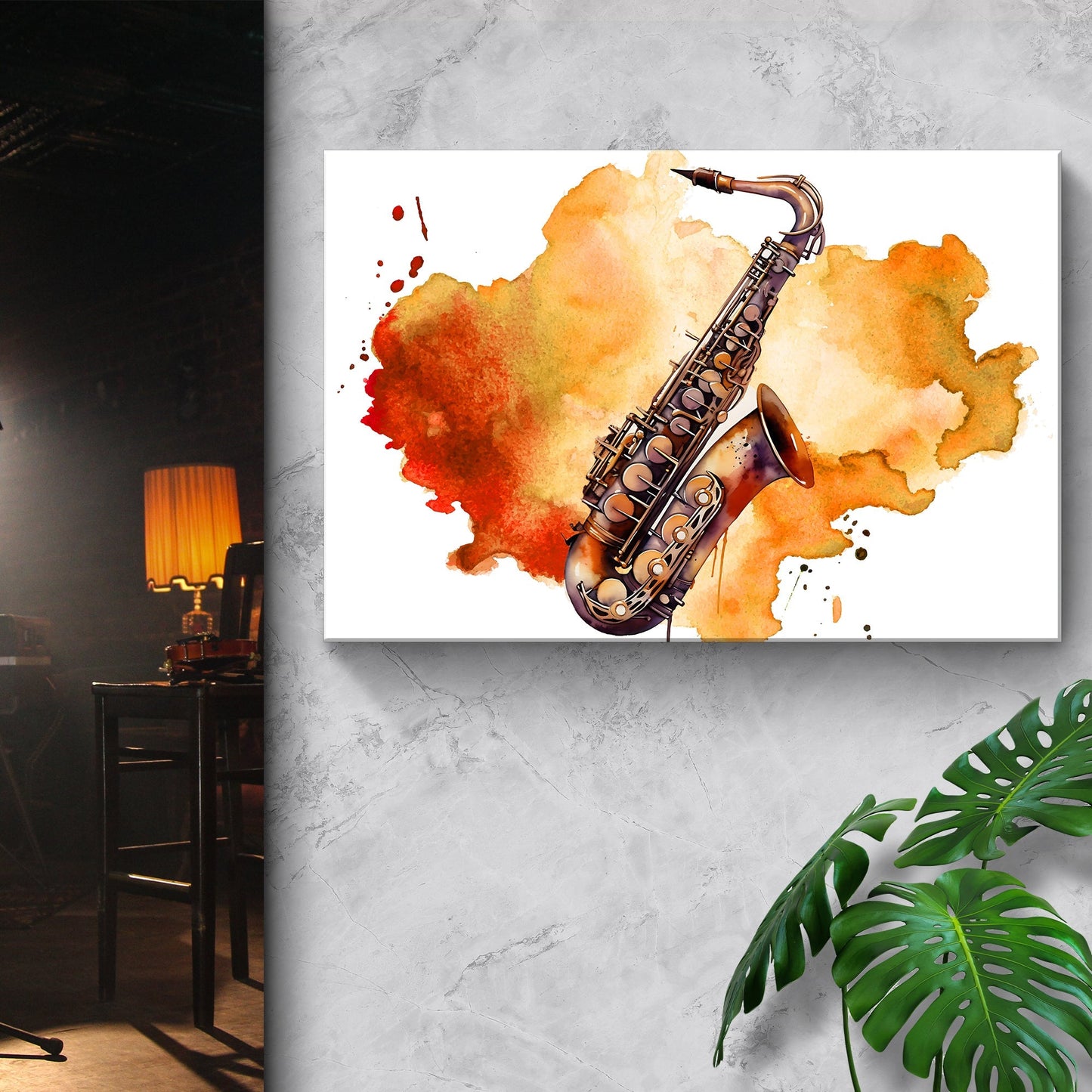 Saxophone Watercolor Canvas Wall Art