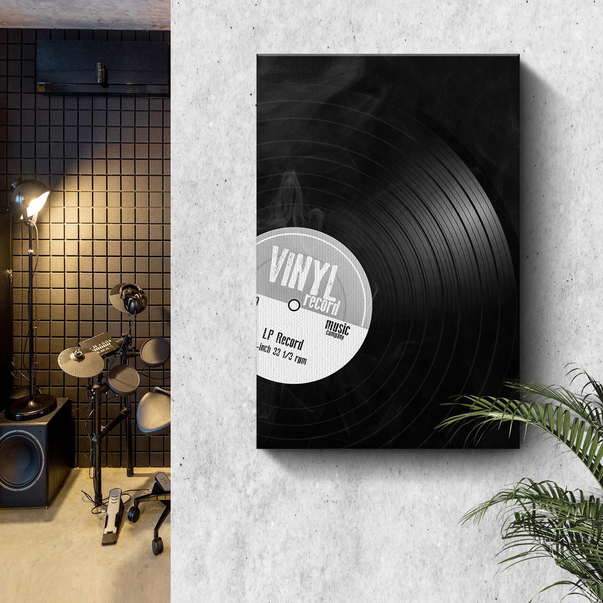 Music Equipment Vinyl Records Monochrome Canvas Wall Art