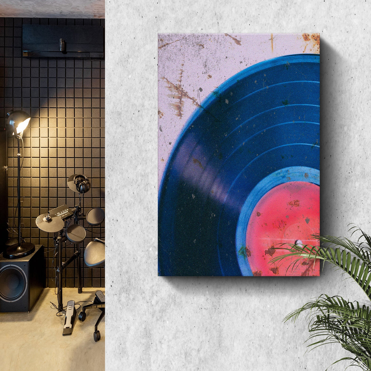 Music Equipment Vinyl Records Grunge Canvas Wall Art