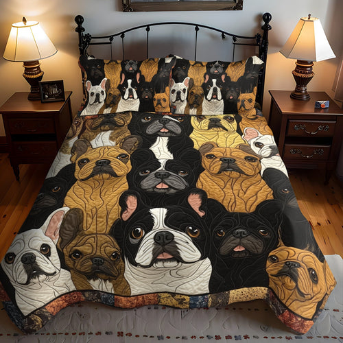 French Bulldog Patchwork 3-Piece Quilted Bedding Set - Single (59" x 70")