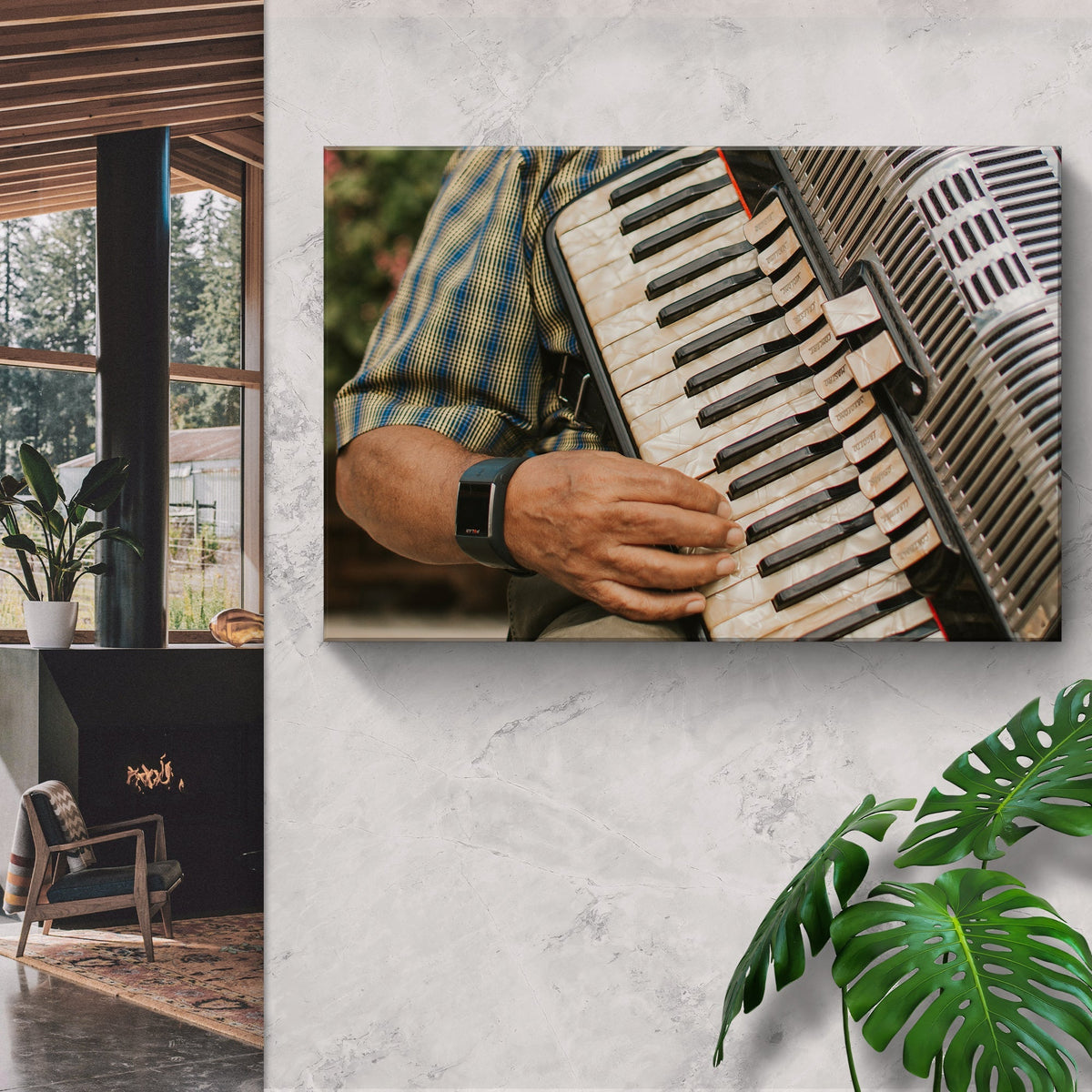 Accordion Playing Canvas Wall Art
