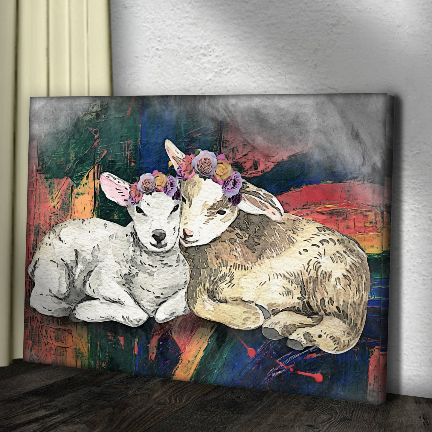 Floral Crown Baby Goats Canvas Wall Art