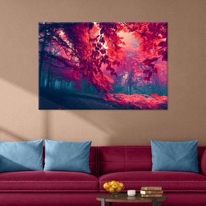 Foggy Red Maple Tree Canvas Wall Art