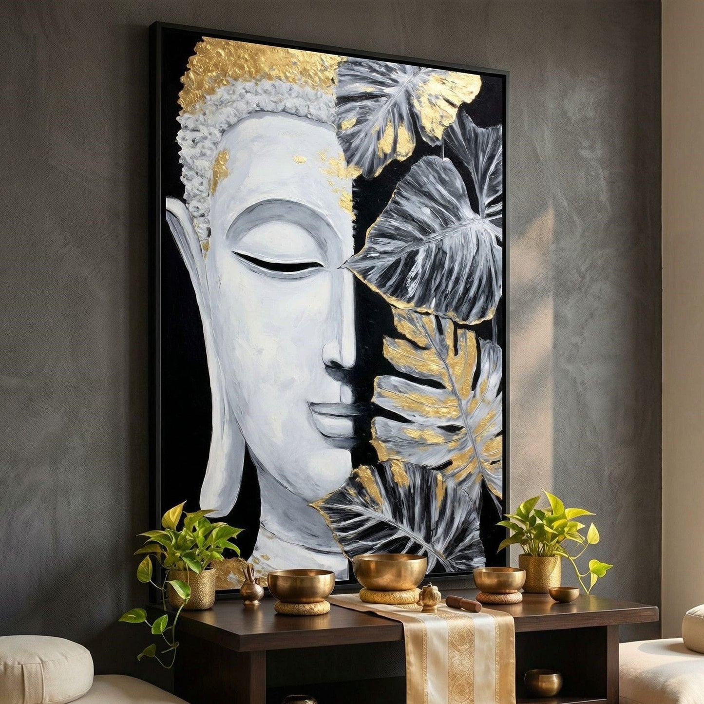 Golden Lotus Buddha Portrait Canvas Wall Art