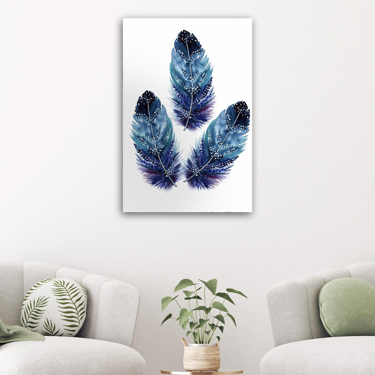 Decor Elements Feather Blue Grunge Canvas Wall Art