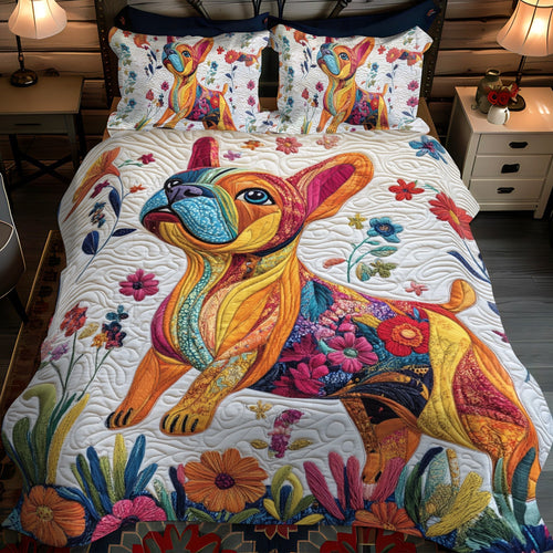 Cute French Bulldog 3-Piece Quilted Bedding Set - Single (59" x 70")