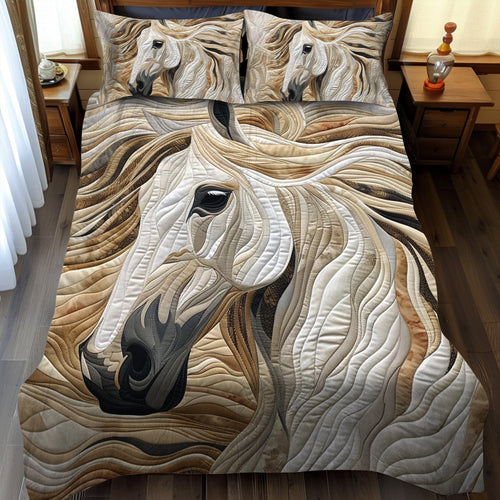Majestic White Horse 3-Piece Quilted Bedding Set - Single (59" x 70")