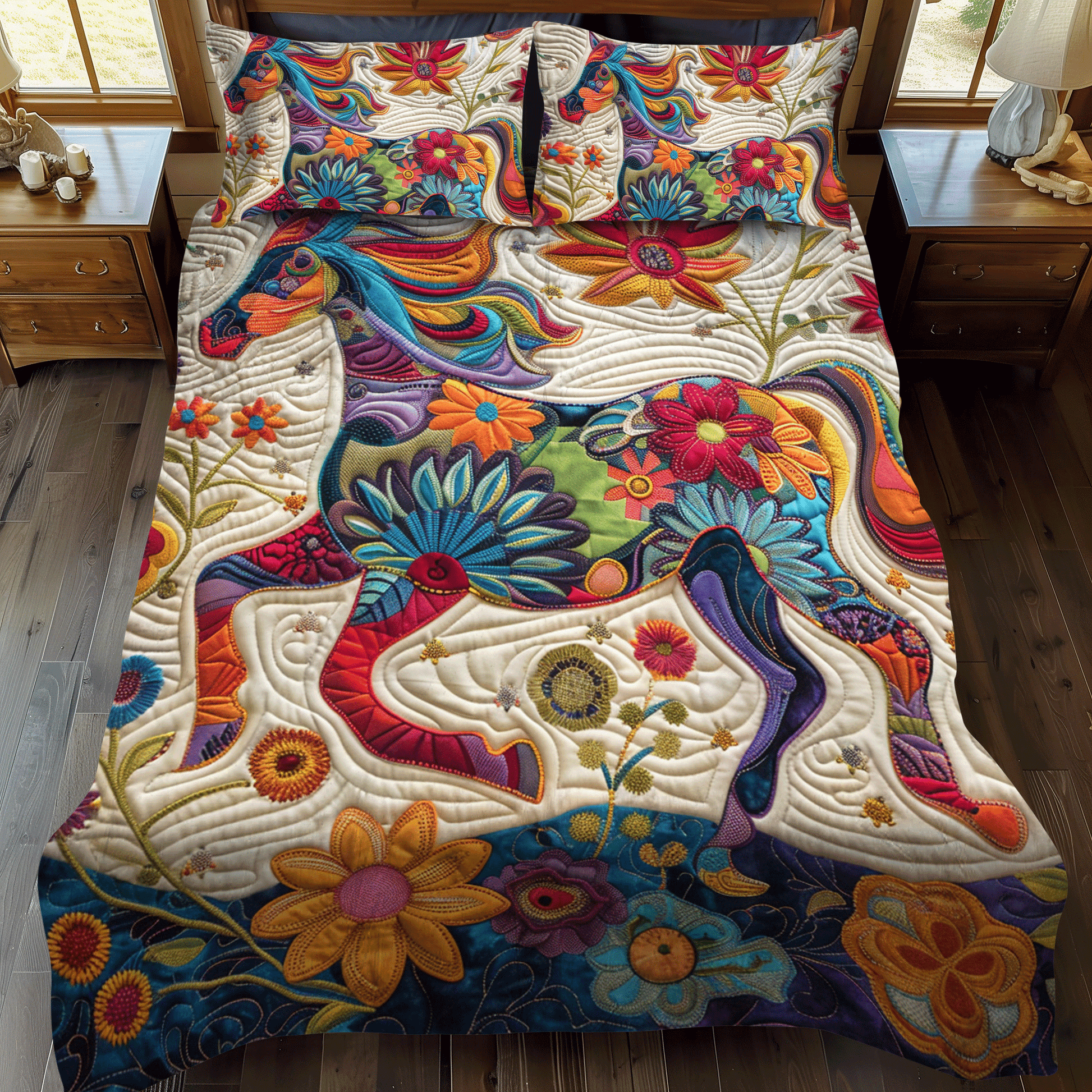 Artistic Horse 3-Piece Quilted Bedding Set - Single (59" x 70")