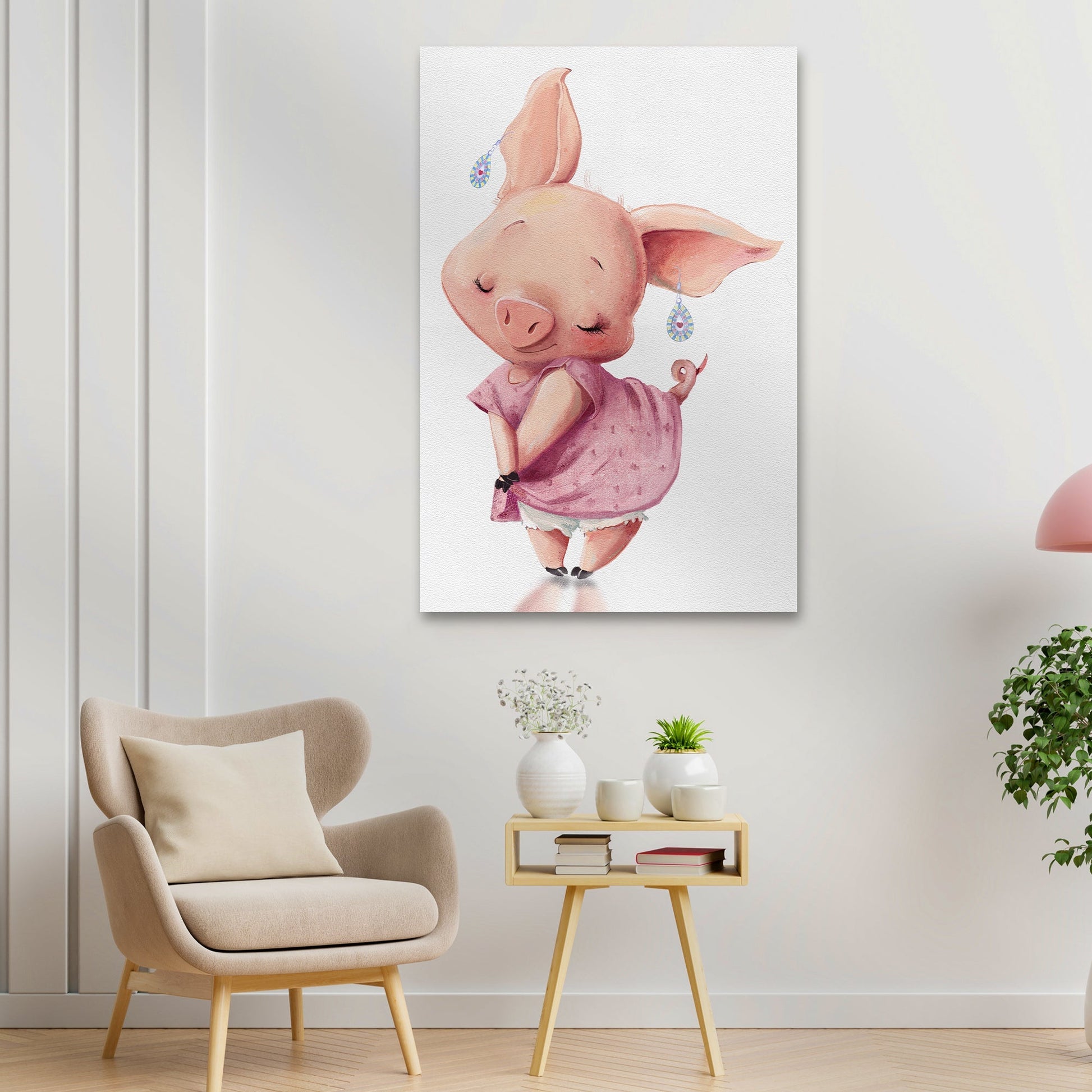 Cute Lady Pig Canvas Wall Art
