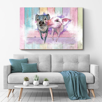 Pastel Funky Pigs Canvas Wall Art