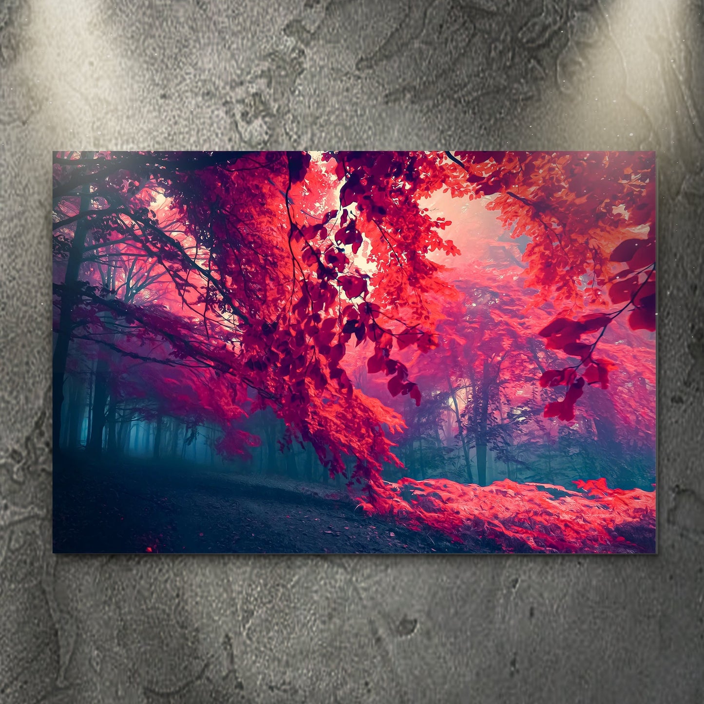 Foggy Red Maple Tree Canvas Wall Art