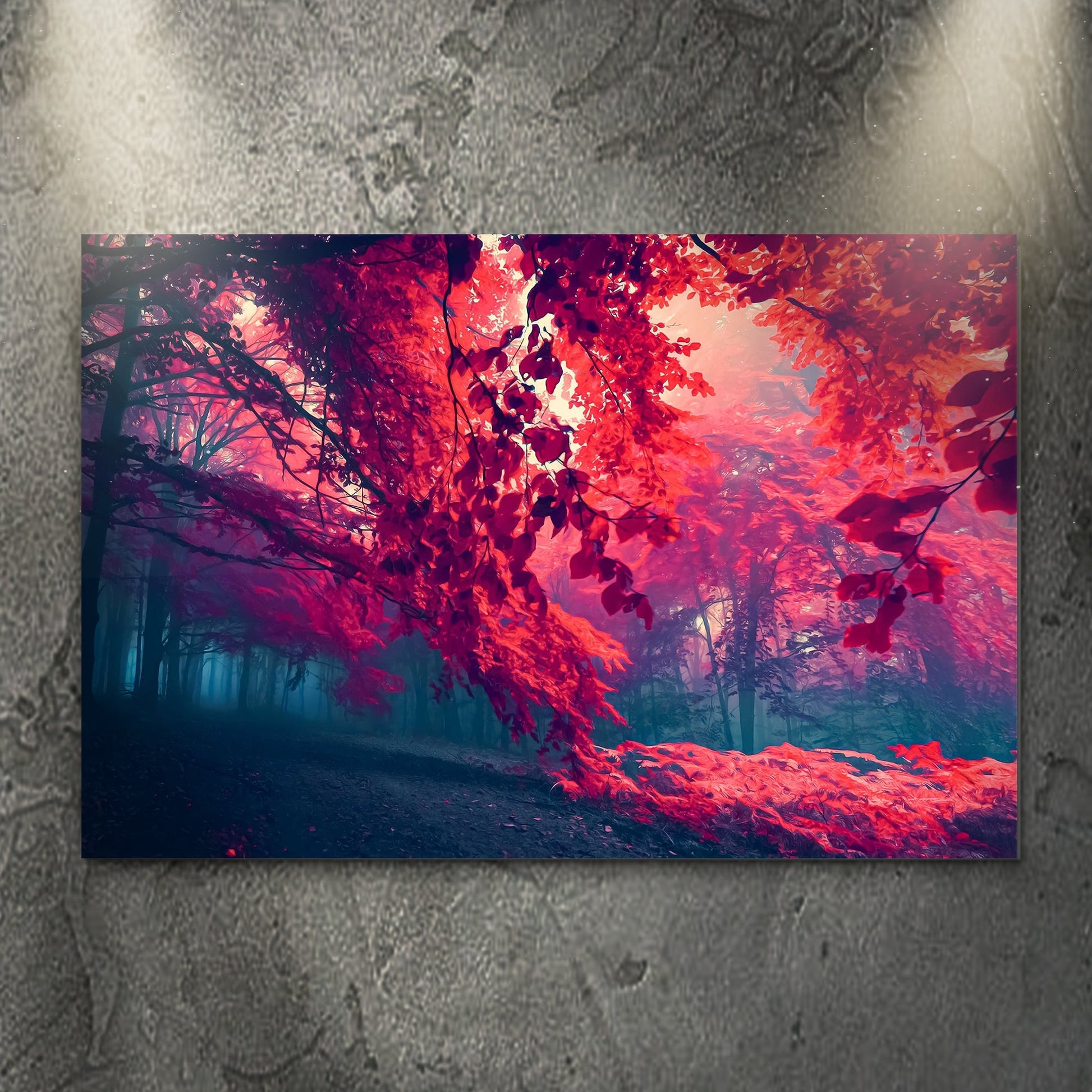 Foggy Red Maple Tree Canvas Wall Art