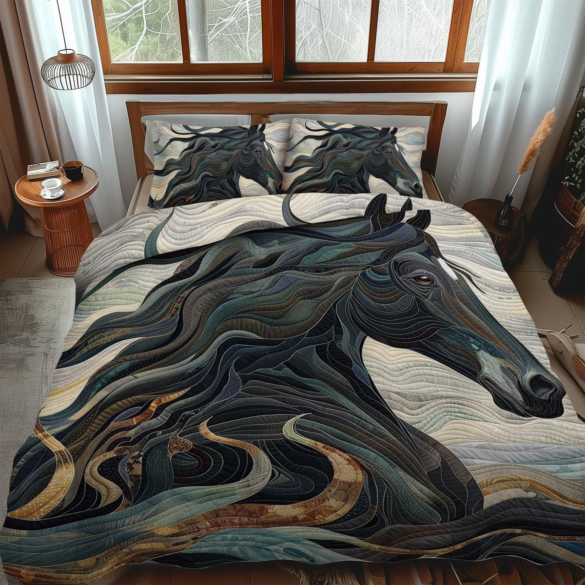 Dynamic Horse Design 3-Piece Quilted Bedding Set - Single (59" x 70")