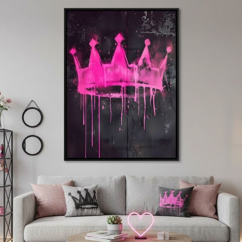 Pink Crown Graffiti Canvas Wall Art