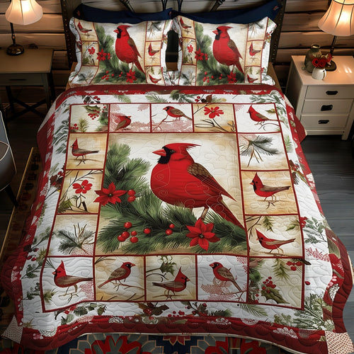 Cardinal Design 3-Piece Quilted Bedding Set - Single (59" x 70")
