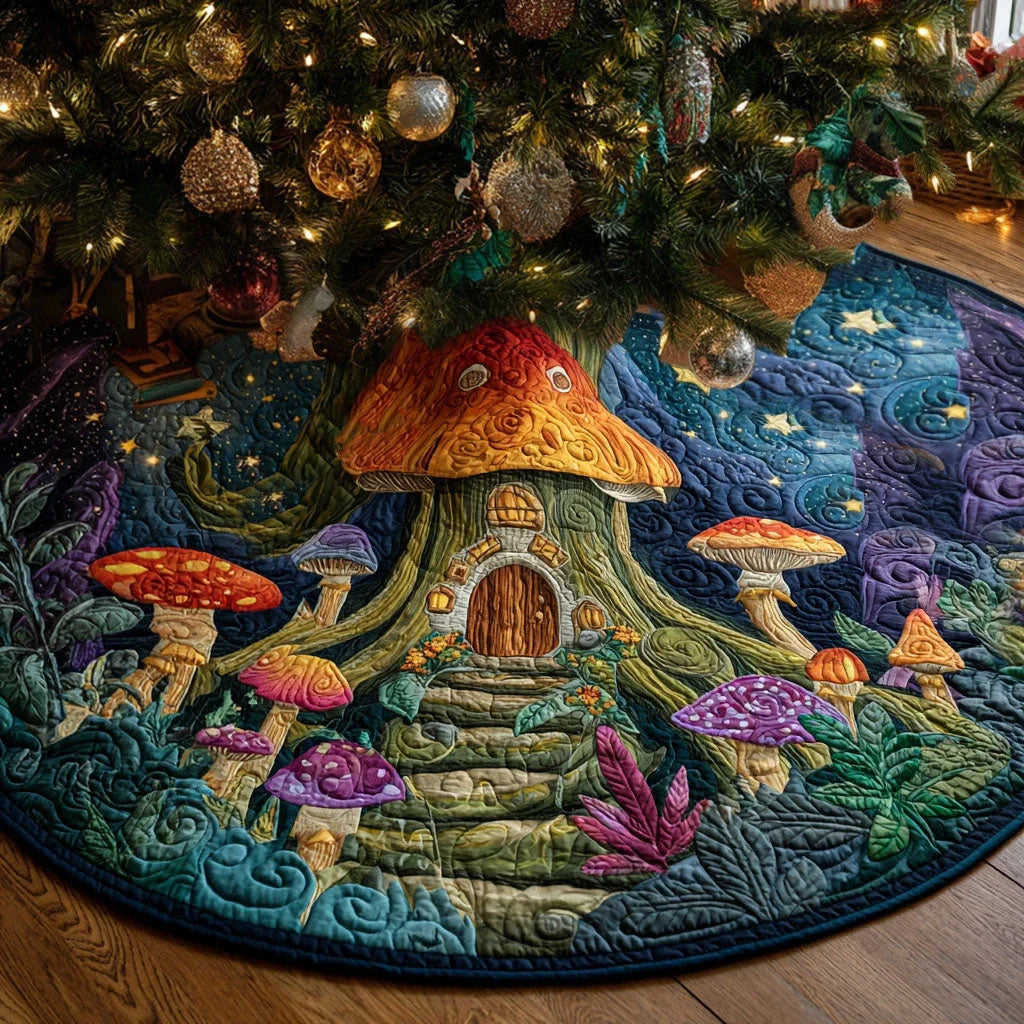 Magic Shroom Meadow Christmas Quilted Tree Skirt