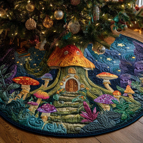 Magic Shroom Meadow Christmas Quilted Tree Skirt