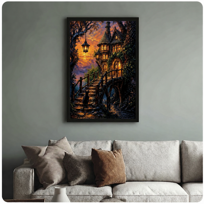 Fantasy Enchanted Castle Cat Canvas Art Print