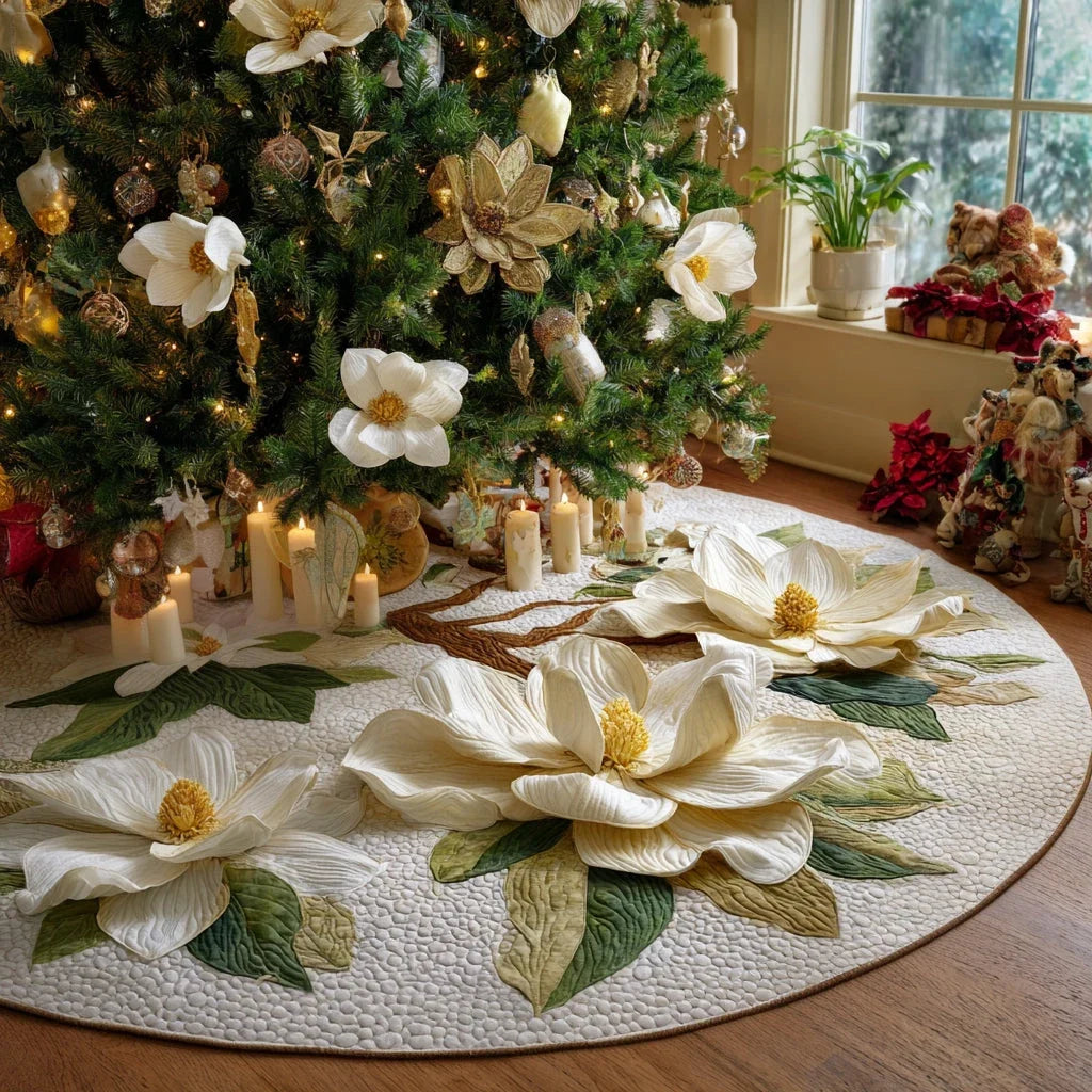 Magnolia Blessings Christmas Quilted Tree Skirt