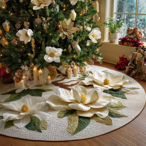 Magnolia Blessings Christmas Quilted Tree Skirt