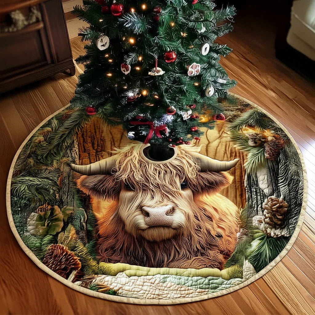 Majestic Highland Bull Christmas Quilted Tree Skirt
