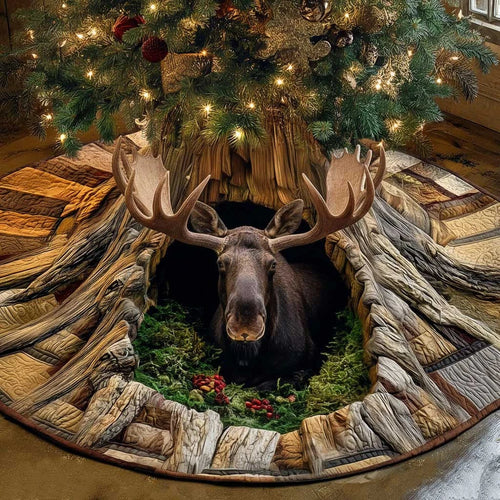 Majestic Moose Cabin Christmas Quilted Tree Skirt