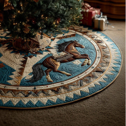 Majestic Rearing Horse Christmas Quilted Tree Skirt