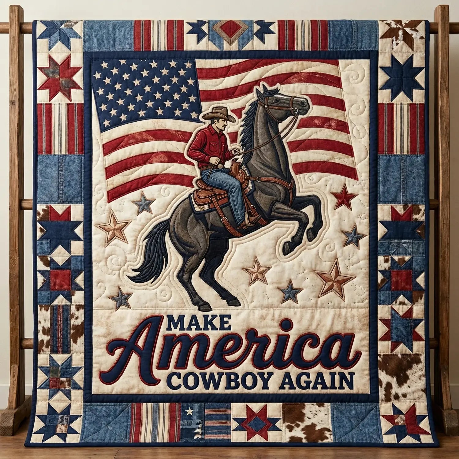 Make American Cowboy Agaign Quilt Blanket
