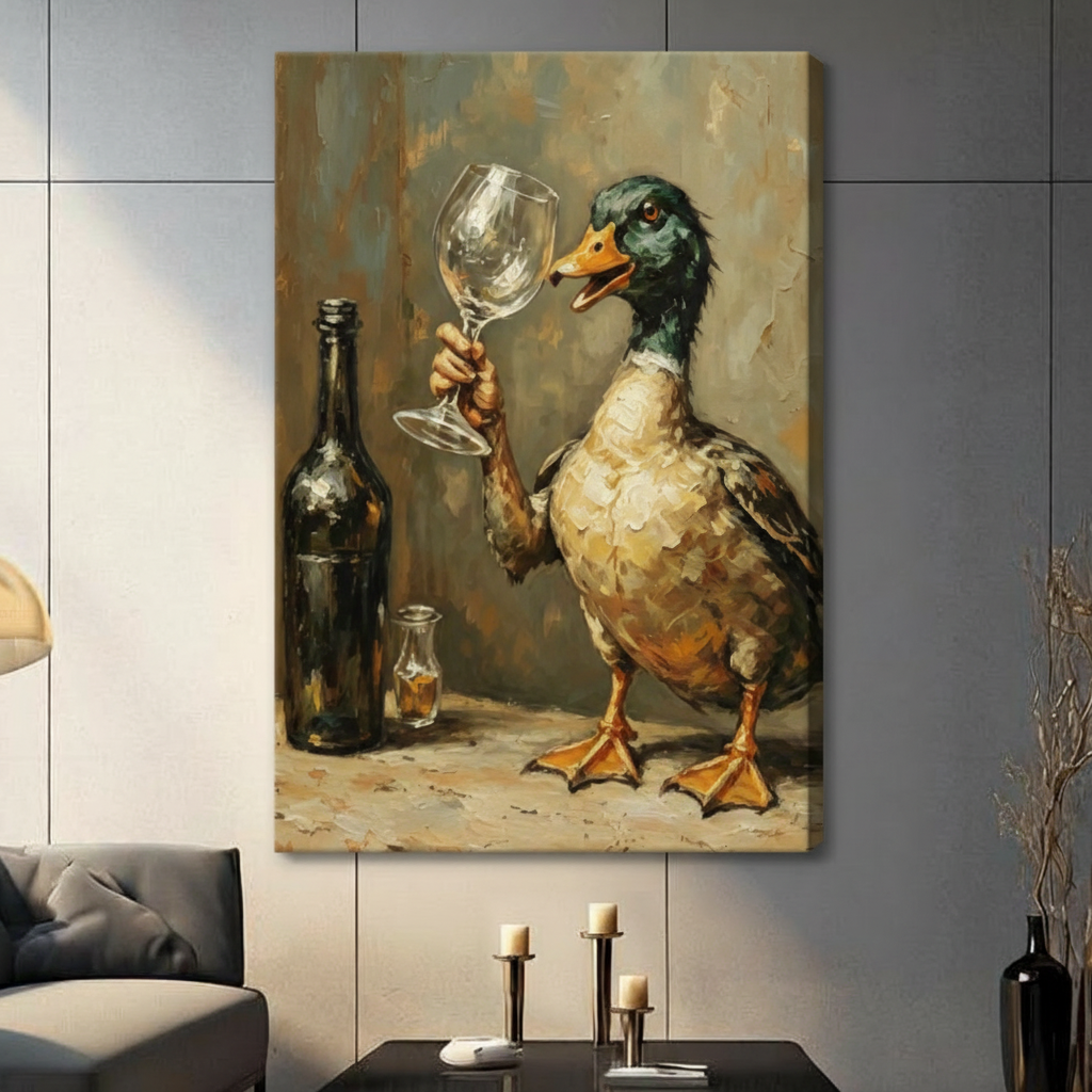 Wine Tasting Duck Funny Canvas Art Wall Art