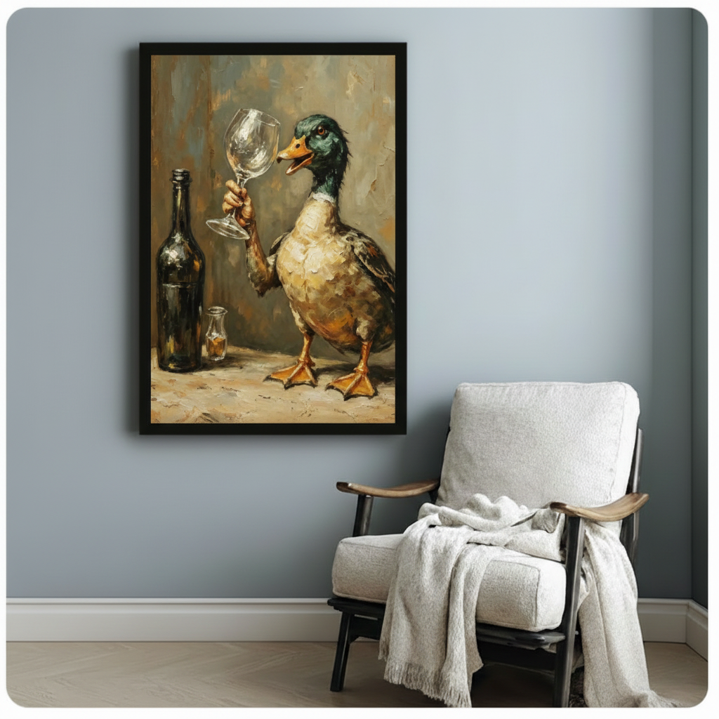 Wine Tasting Duck Funny Canvas Art Wall Art