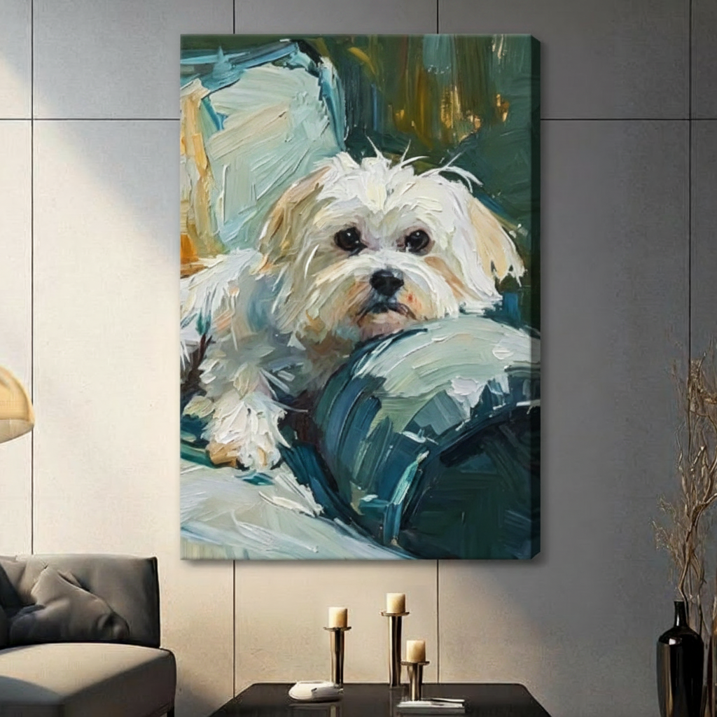 Maltese Dog Cozy Sofa Oil Canvas Art Wall Art