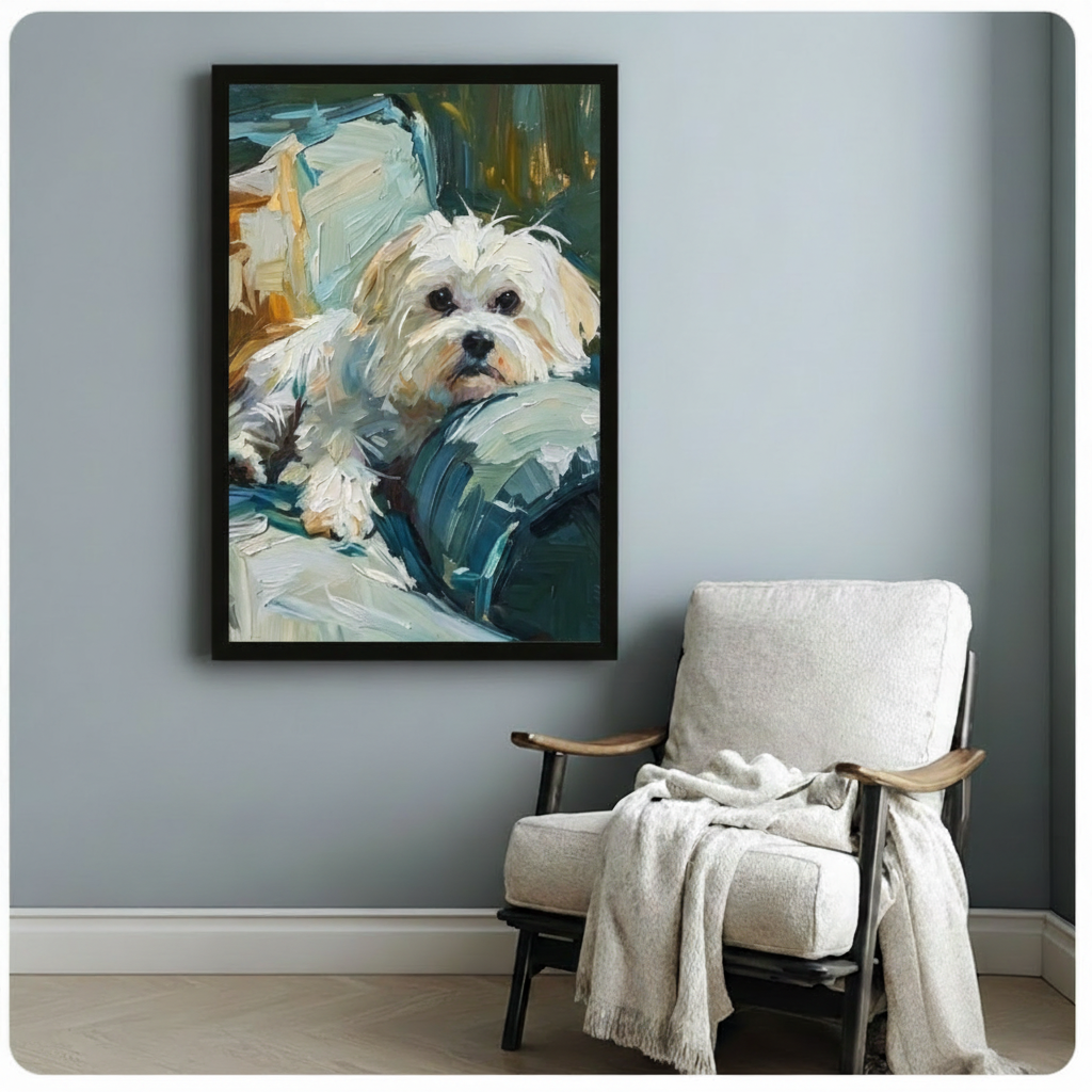 Maltese Dog Cozy Sofa Oil Canvas Art Wall Art