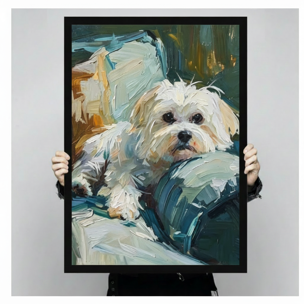 Maltese Dog Cozy Sofa Oil Canvas Art Wall Art