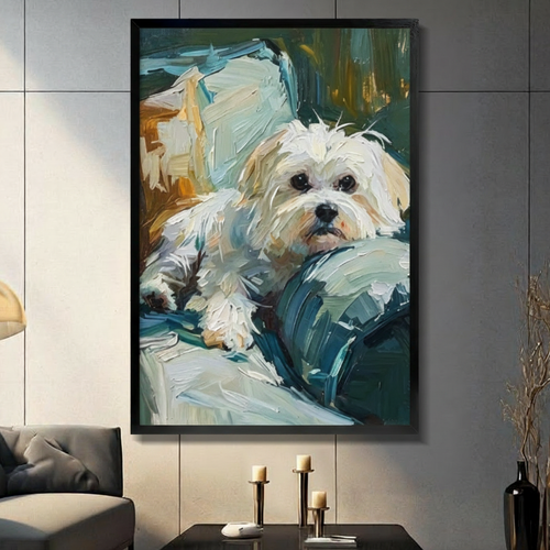 Maltese Dog Cozy Sofa Oil Canvas Art Wall Art