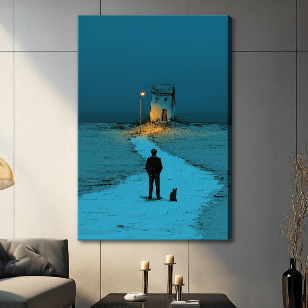 Lonely Night Man Cat Moody Canvas Art Wall Art