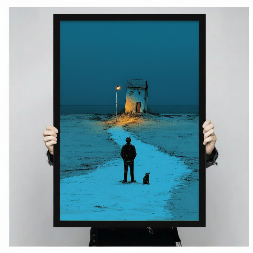 Lonely Night Man Cat Moody Canvas Art Wall Art