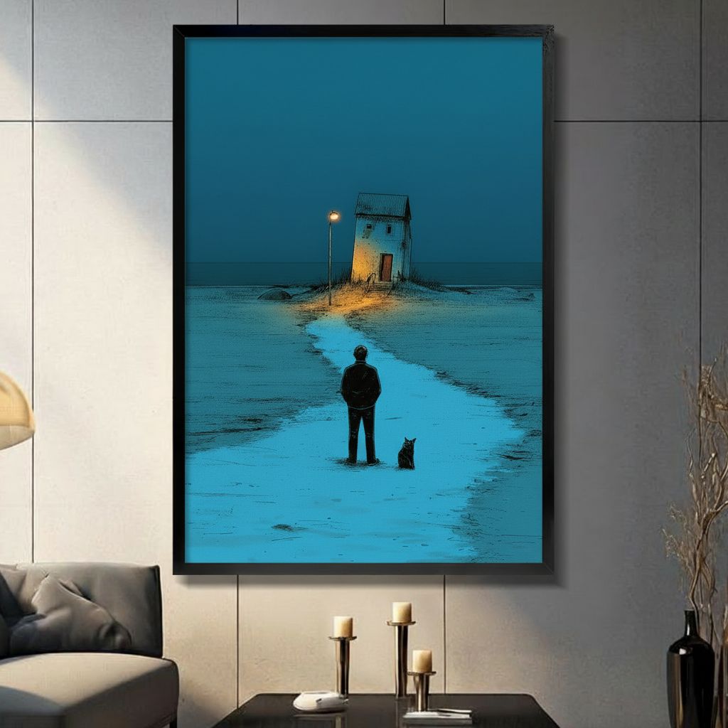 Lonely Night Man Cat Moody Canvas Art Wall Art