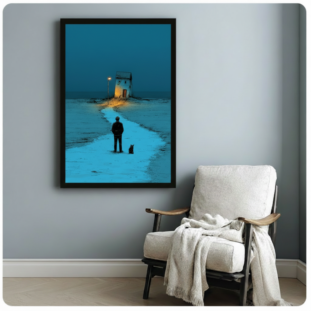 Lonely Night Man Cat Moody Canvas Art Wall Art