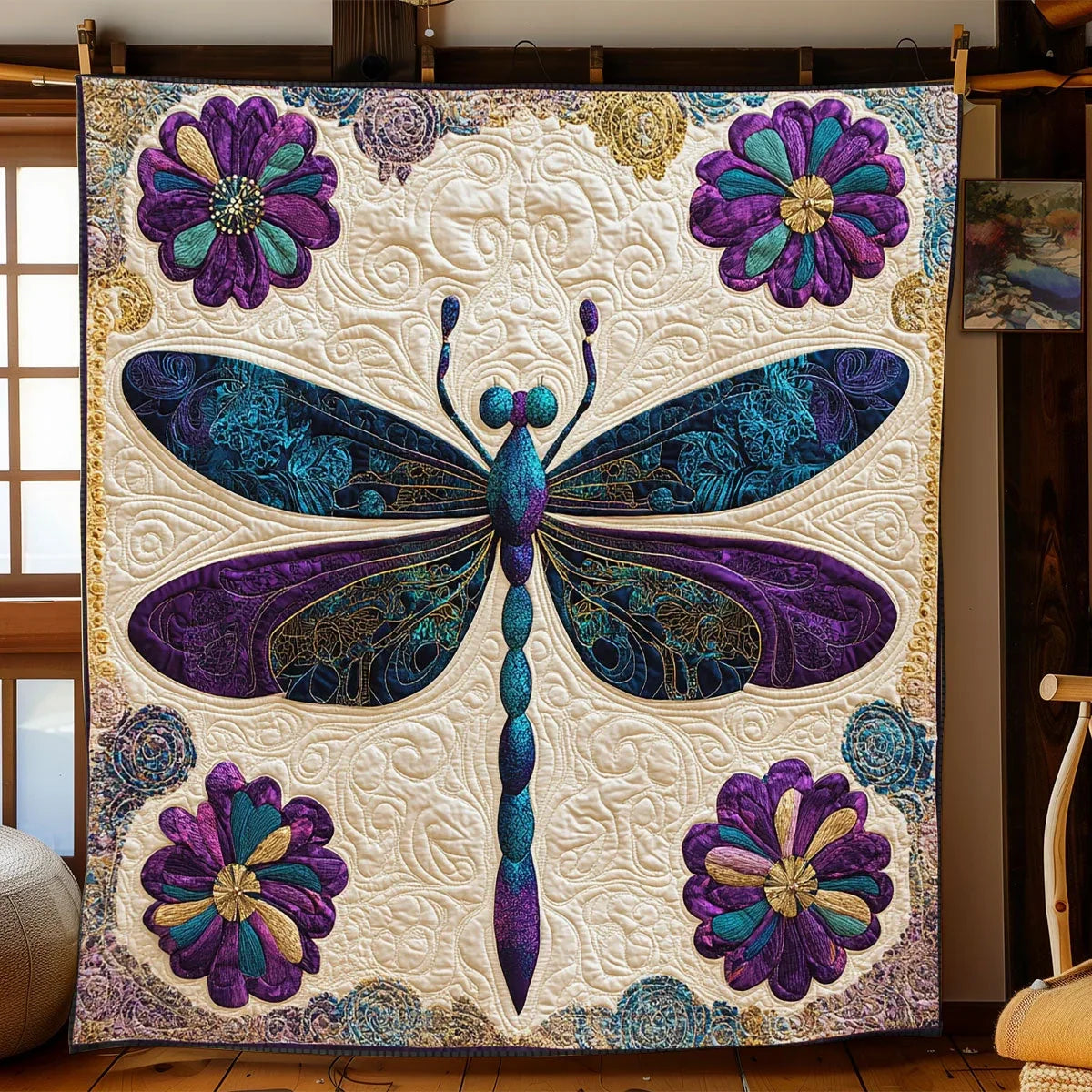 Mandala Dragonfly Quilt Blanket