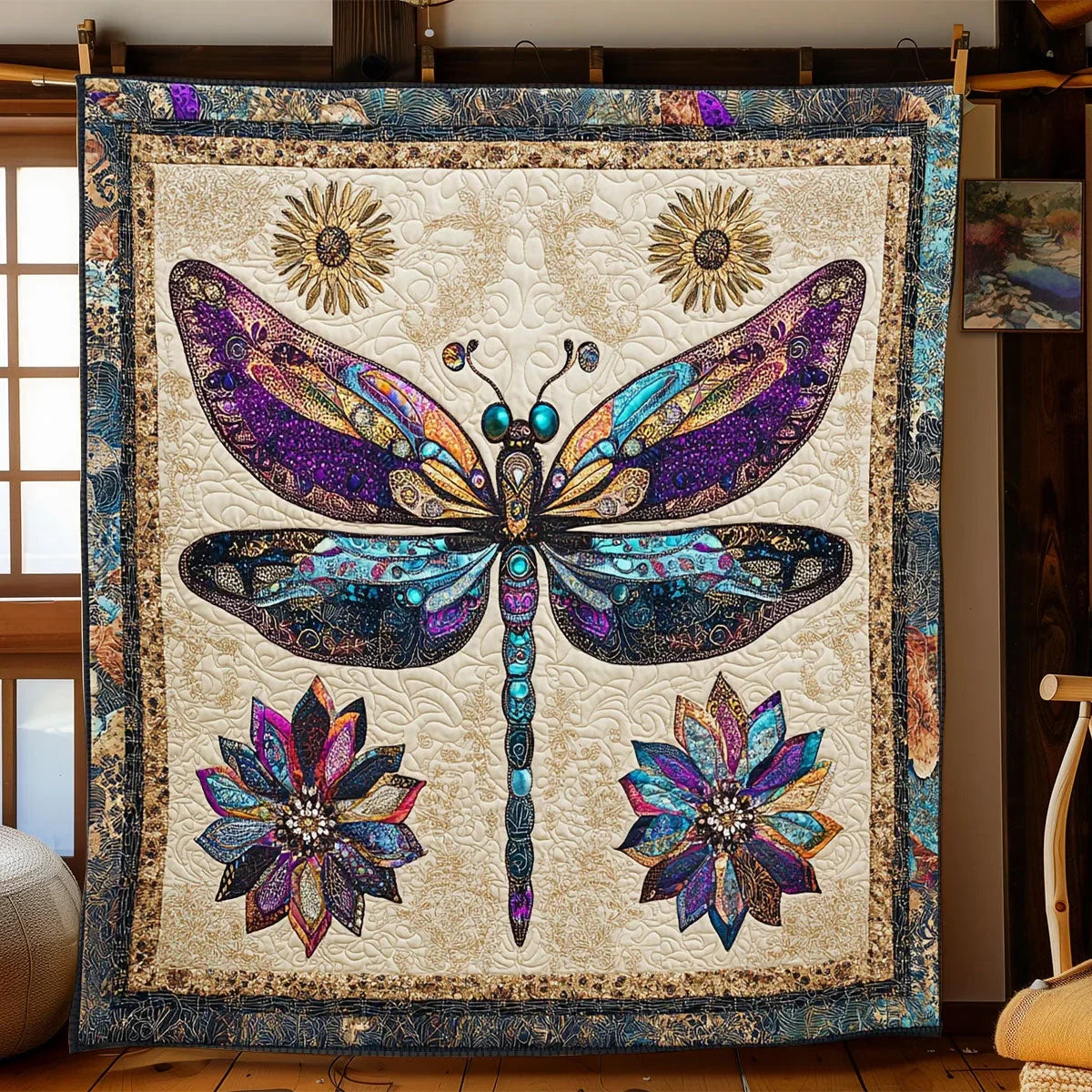 Mandala Dragonfly Quilt Blanket